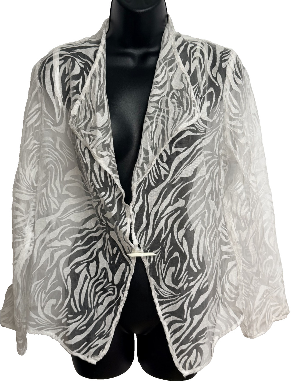 Jones New York Burnout Jacket Women's Small White Sheer Abstract Toggle Topper